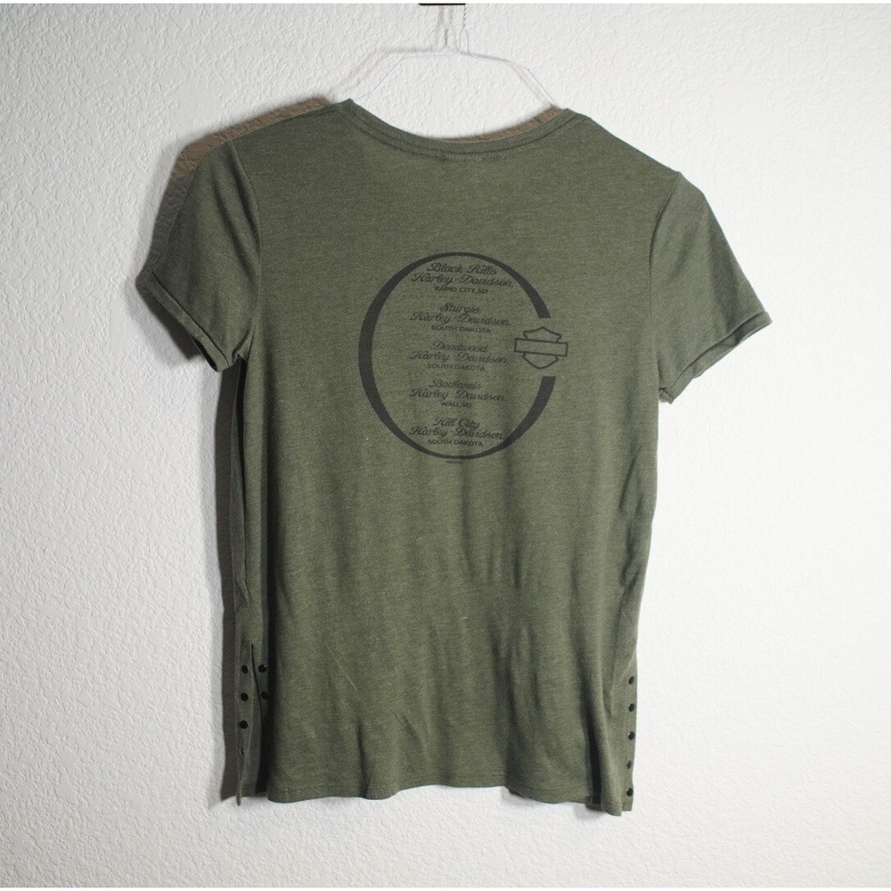Harley Davidson Sturgis 2019 Black Hills Rally Women T-Shirt Size Medium Green - Picture 7 of 8